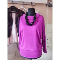 Jesienna bluzka KIMONO ze ściągaczami i z golfem - fuksja